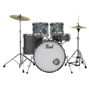 Pearl ROADSHOW CHARCOAL METALLIC 5 Pc Drum Kit (22" kick) w/ Hardware Throne Cymbals (14HH/16CR/20R)