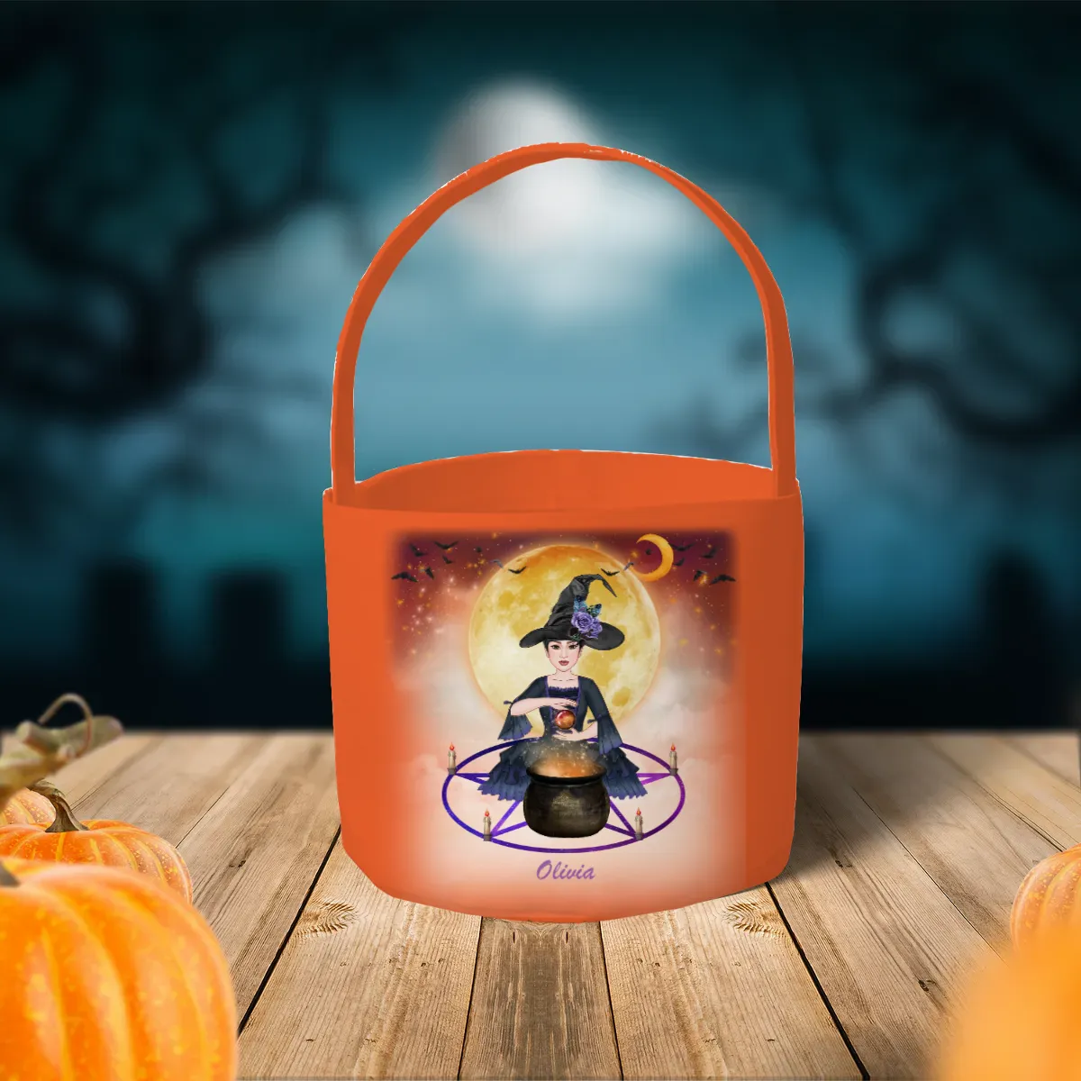 Personalised Halloween Witch Fabric Basket 7x9" & 9x10"