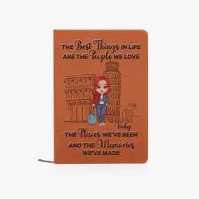 Personalised PU Leather Travel Journal Notebook, Italy, Girl Red Hair, The Best things