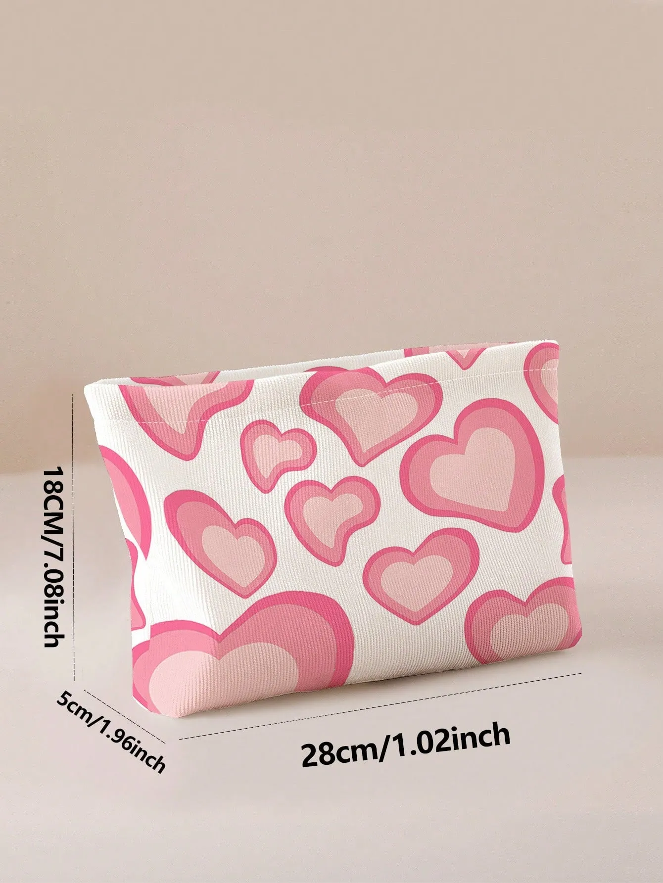 Pink Hearts Print Makeup Bag Cosmetic Organizer Toiletries Bag Makeup Organizer