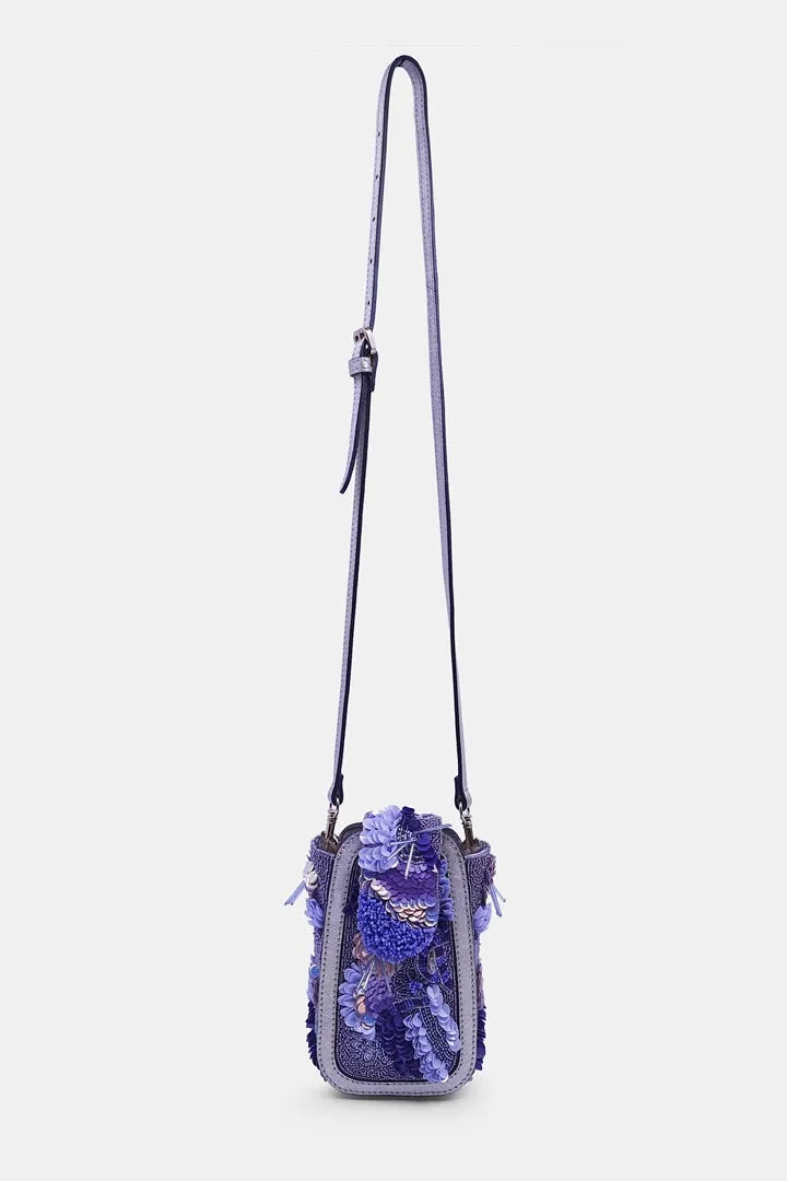 Purple Embellished Beaded Clutch Bag with Crossbody Strap