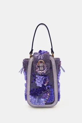 Purple Embellished Beaded Clutch Bag with Crossbody Strap