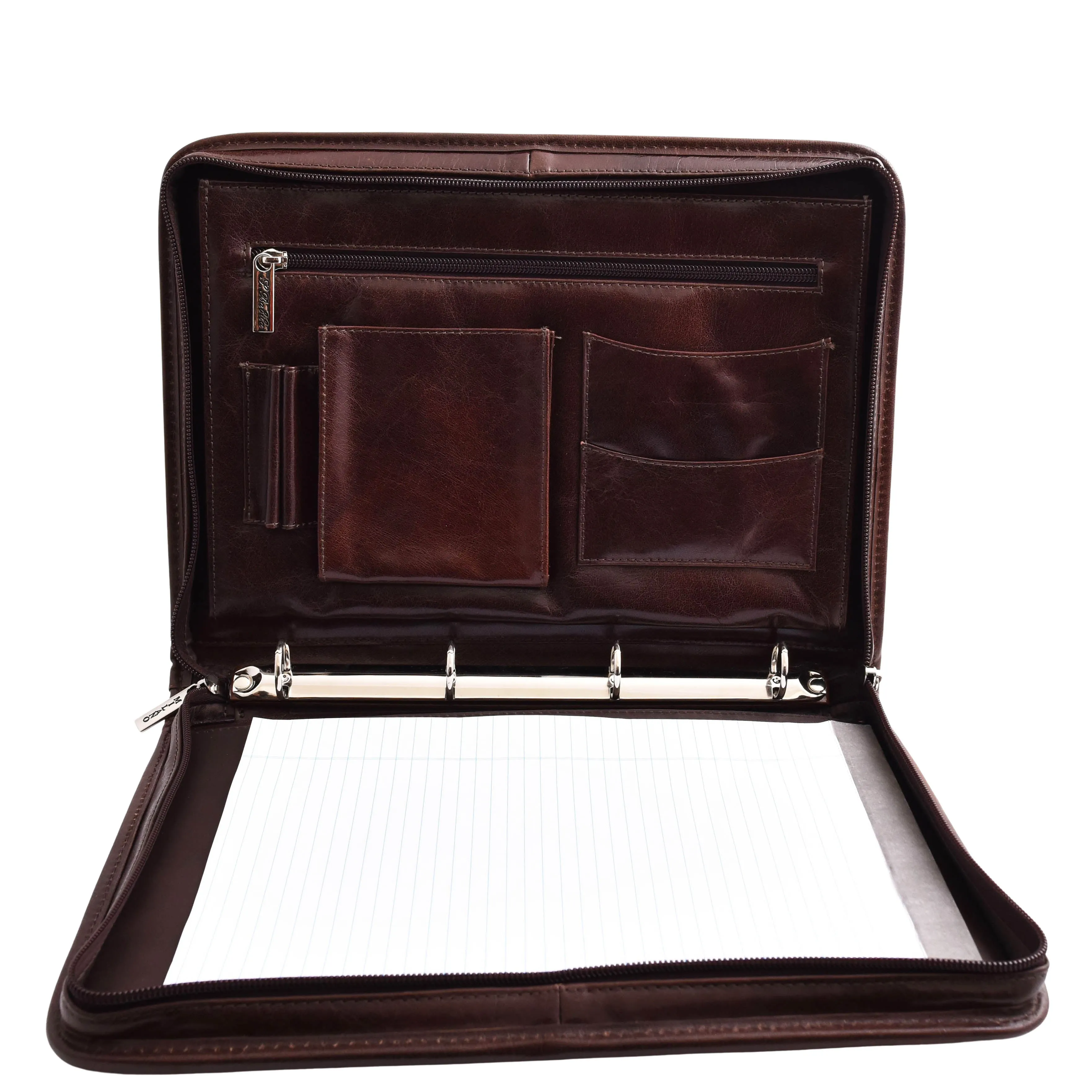 Real Leather Portfolio Ring Binder Case Muker Brown