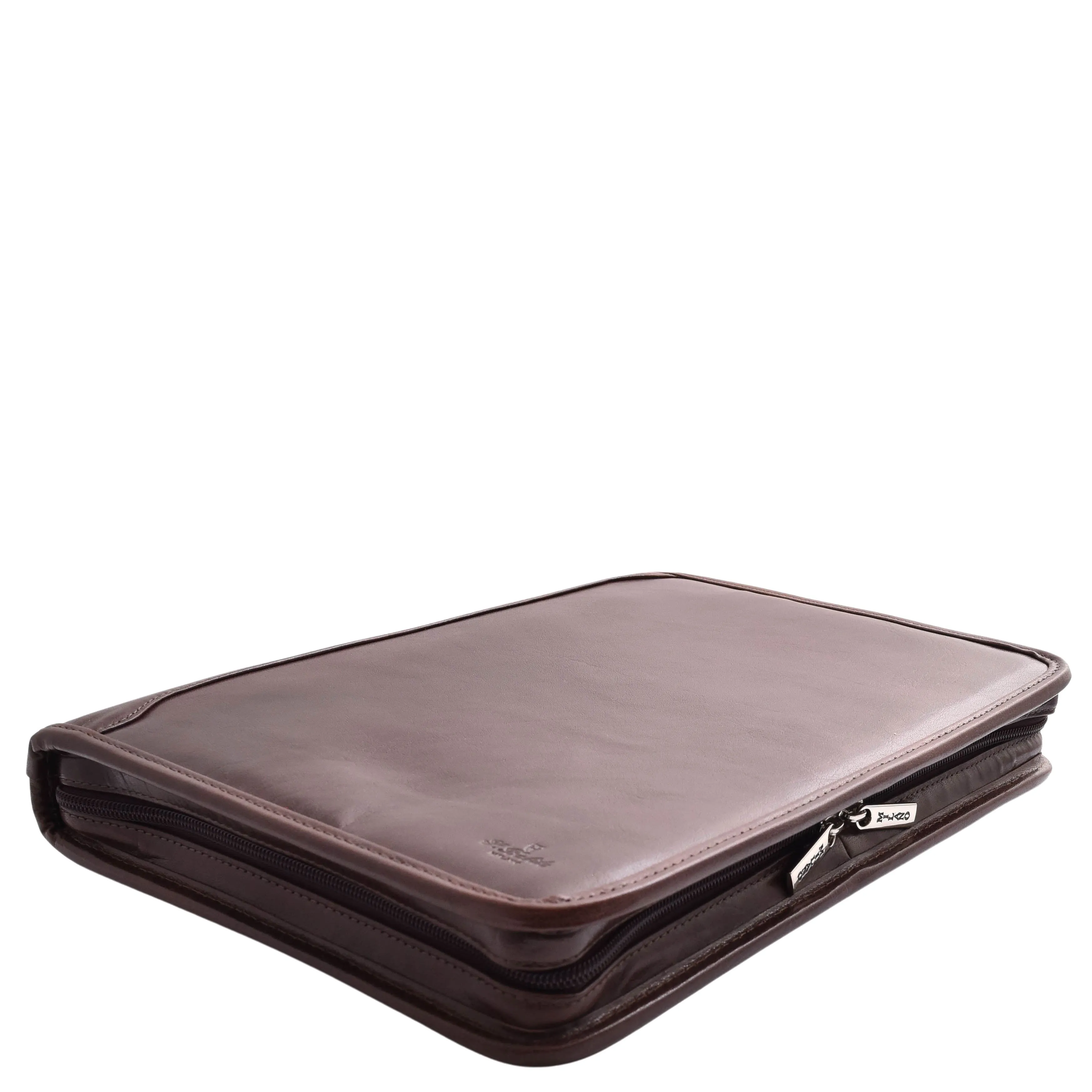 Real Leather Portfolio Ring Binder Case Muker Brown