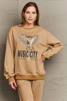 Round Neck Dropped Shoulder MUSIC CITY Graphic Sweatshirt