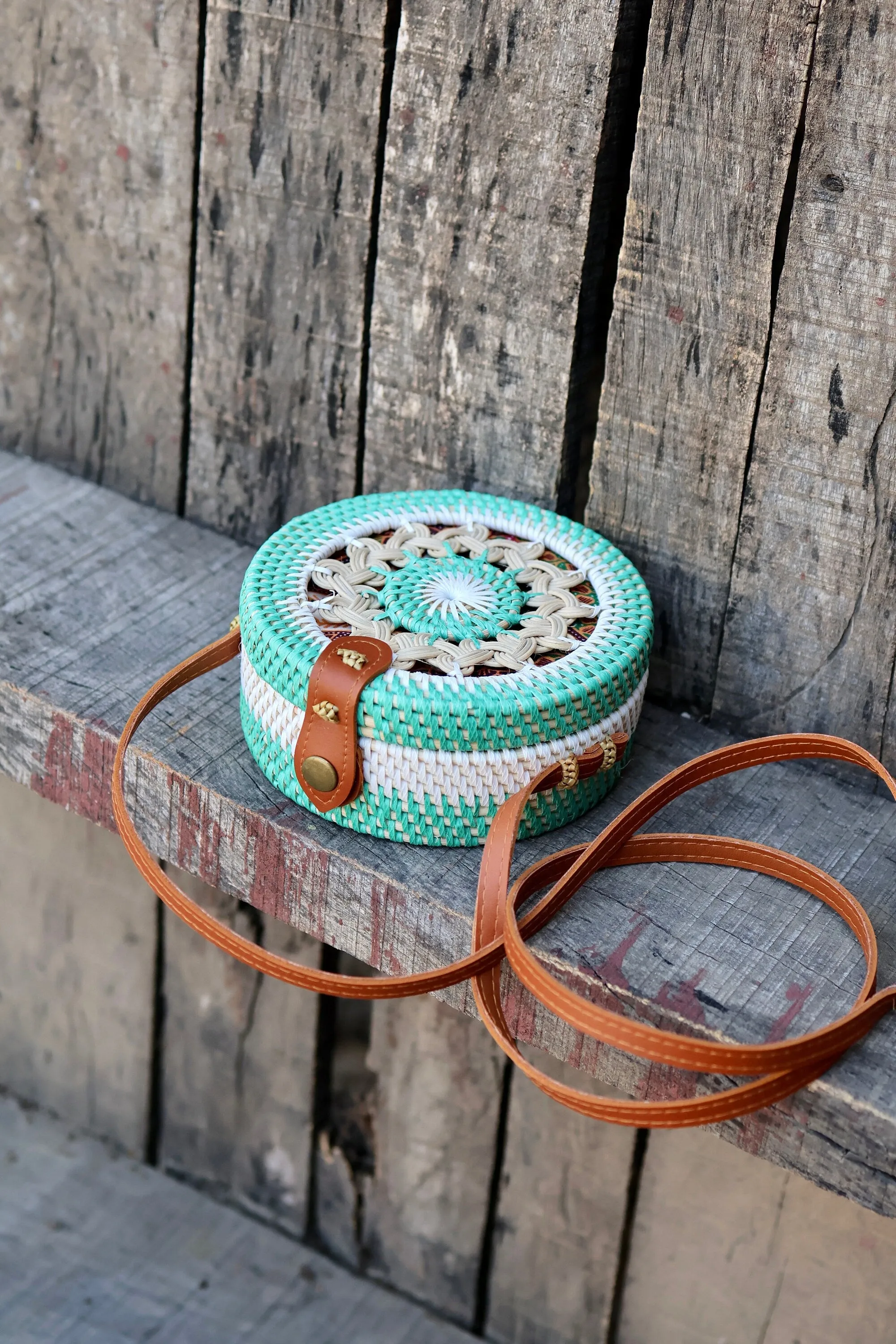 Round Rattan Bag with Braid Pattern, Bali Bags, Handwoven Crossbody Purse, Braided Straw Bag, Bali Sling Bags, Rattan Bags, Gift for her