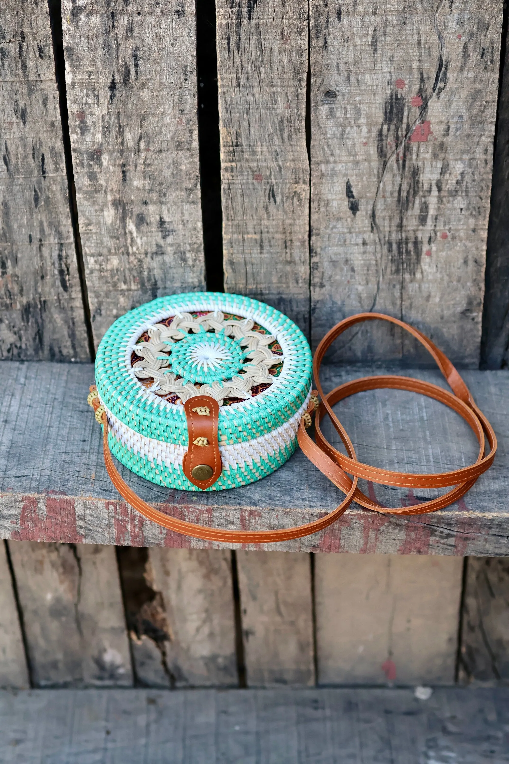 Round Rattan Bag with Braid Pattern, Bali Bags, Handwoven Crossbody Purse, Braided Straw Bag, Bali Sling Bags, Rattan Bags, Gift for her