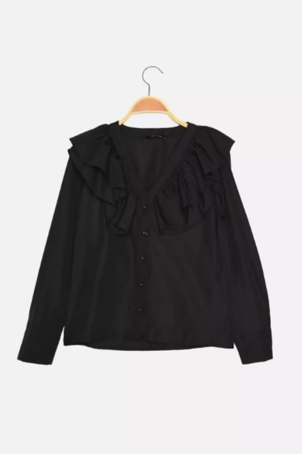 Simply Ruffled Full Sleeve Black Top