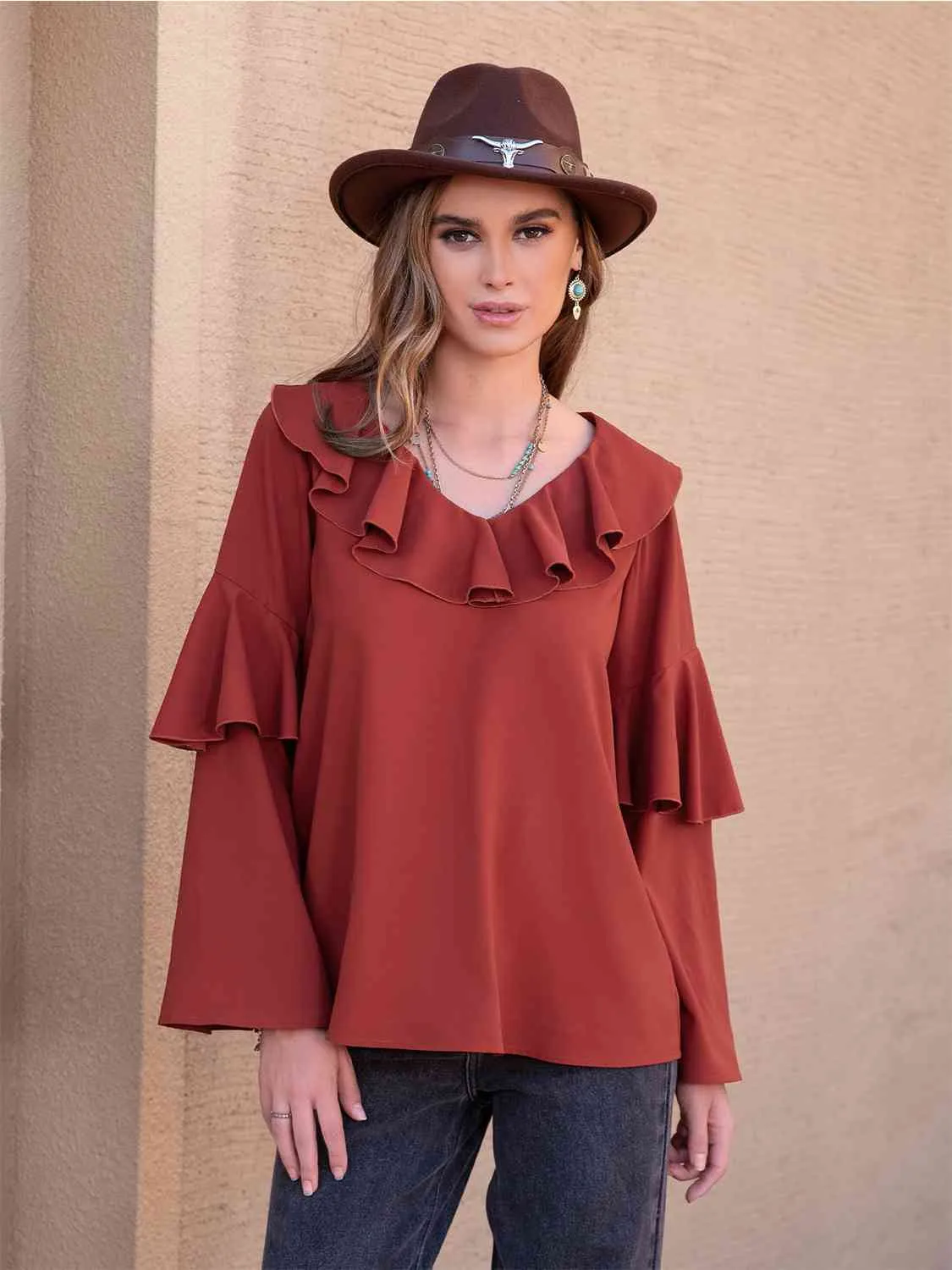 Statement Collar Long Sleeve Blouse