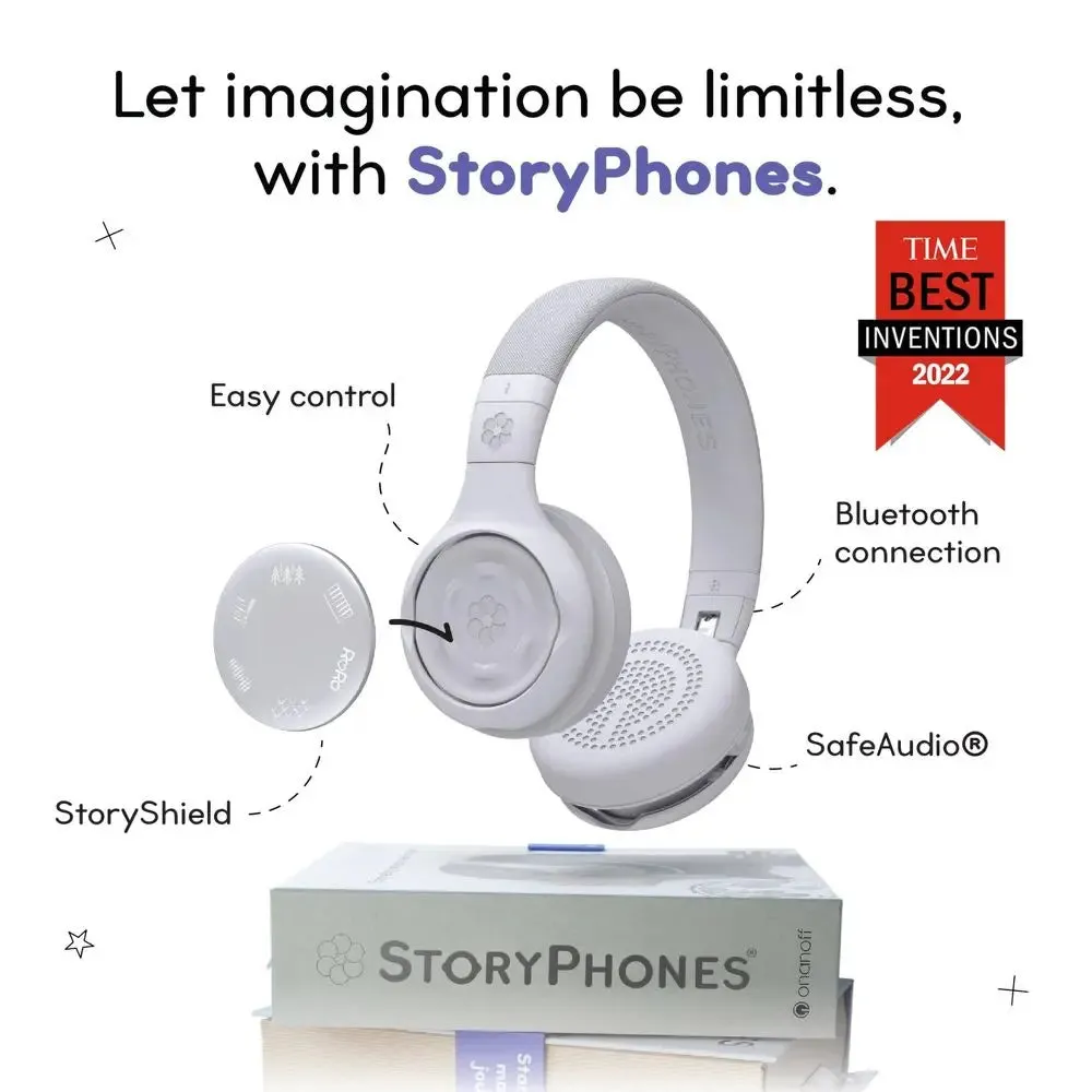 StoryPhones Storytelling Bluetooth Wireless Kids Headphones Intro Bundle with ZenDisk and PlayShield - Gray