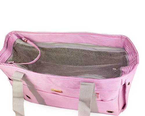 Stripe Series Pet Kennel Carrier Crate Tote Bag - Pink