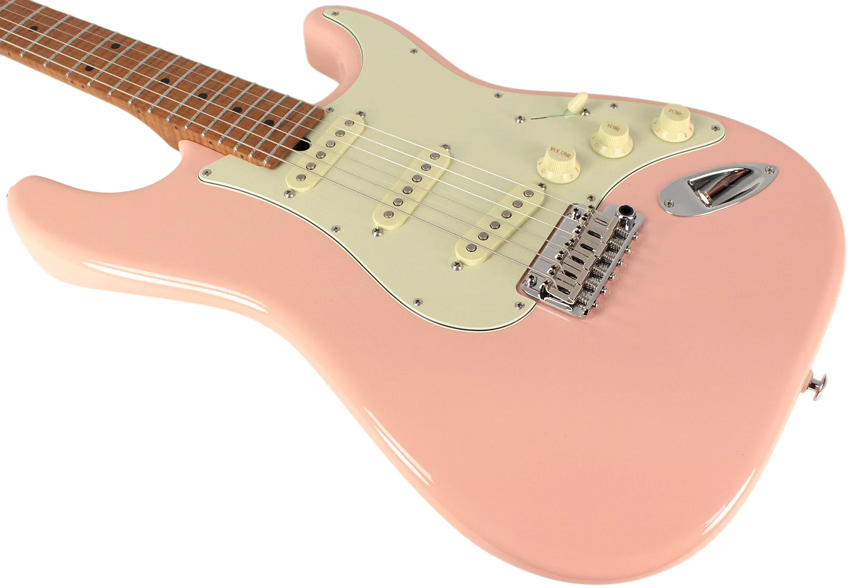 Suhr Select Classic S Guitar, Roasted Flamed Neck, Shell Pink, Maple