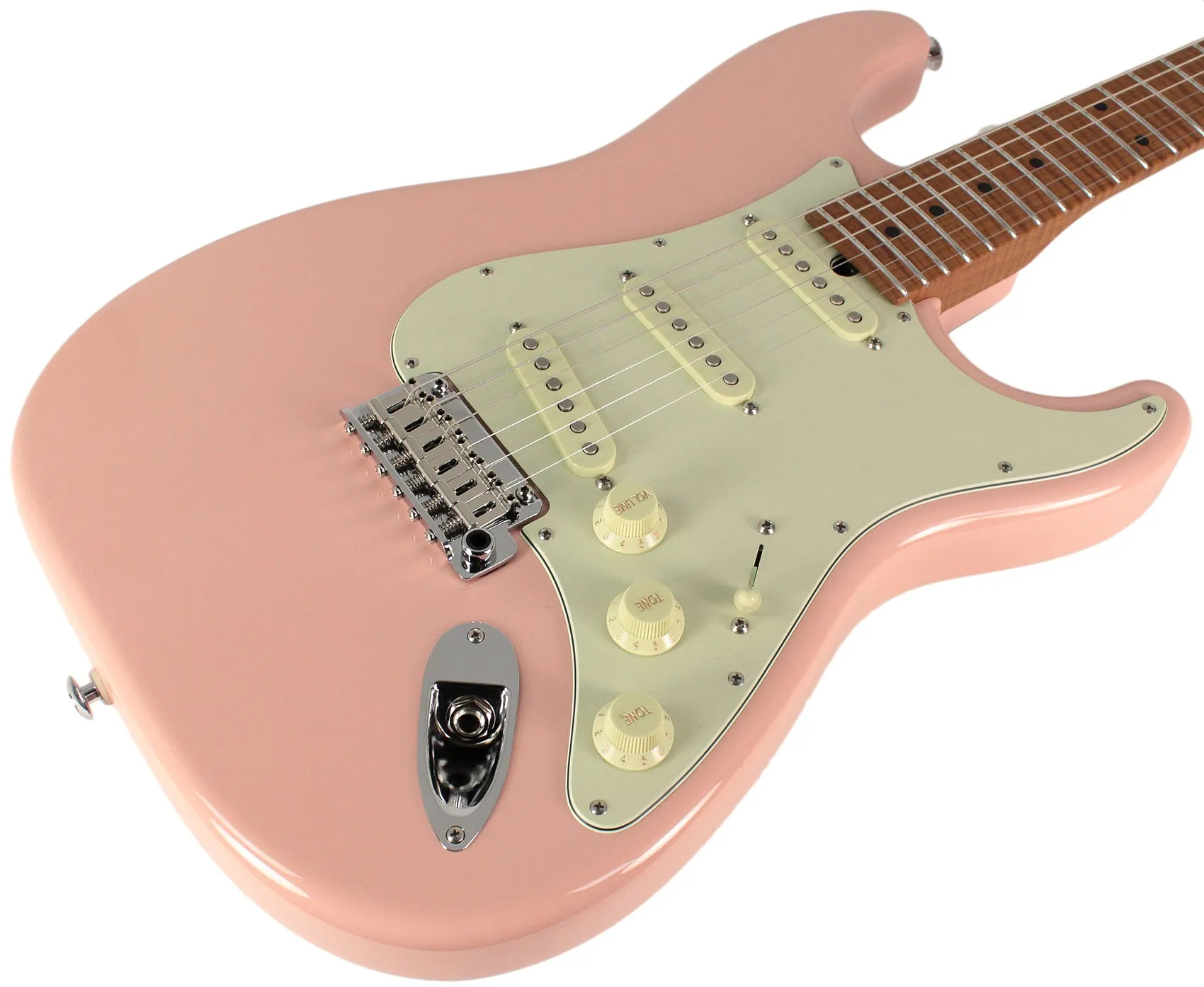 Suhr Select Classic S Guitar, Roasted Flamed Neck, Shell Pink, Maple