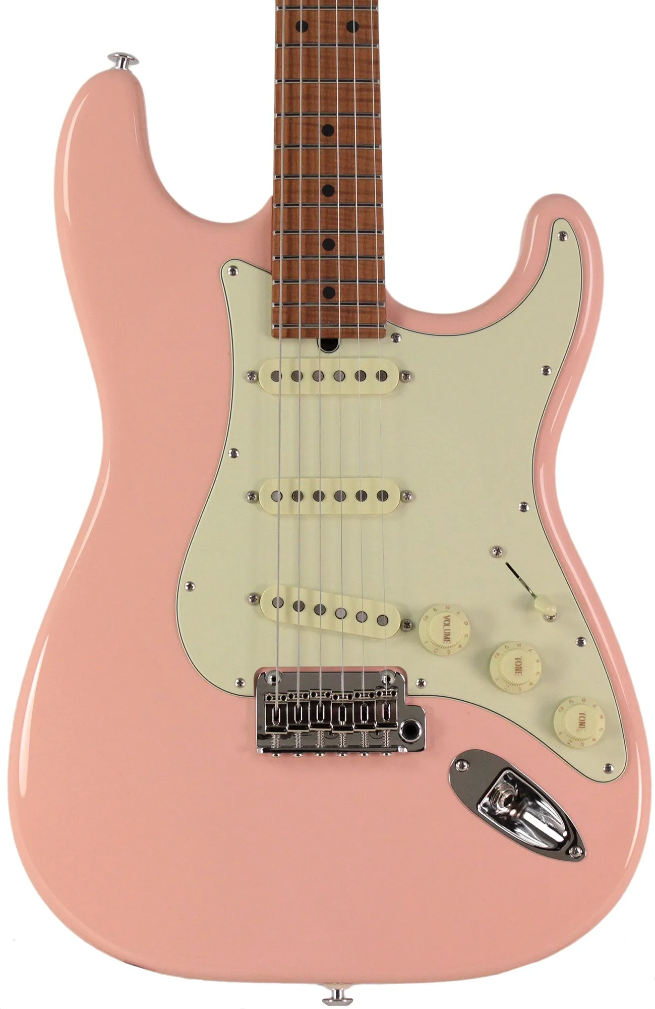 Suhr Select Classic S Guitar, Roasted Flamed Neck, Shell Pink, Maple