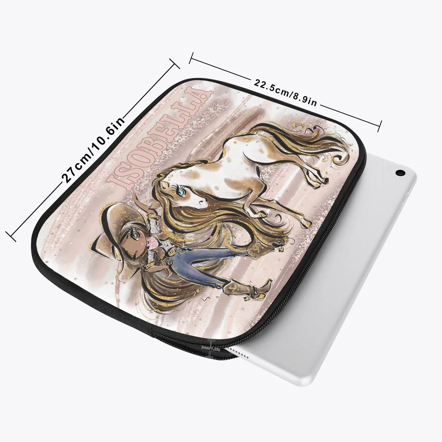 Tablet Sleeve - Howdy, Cowgirl and Horse, Brunette Hair, Olive Skin, Brown Eyes