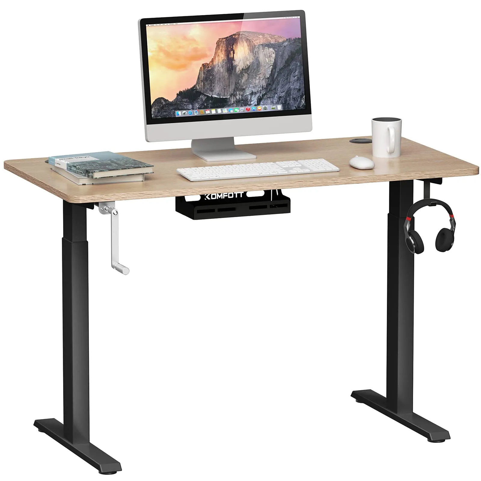 Tangkula Manual Height Adjustable Standing Desk, Sit to Stand Desk w/Foldable Crank Handle