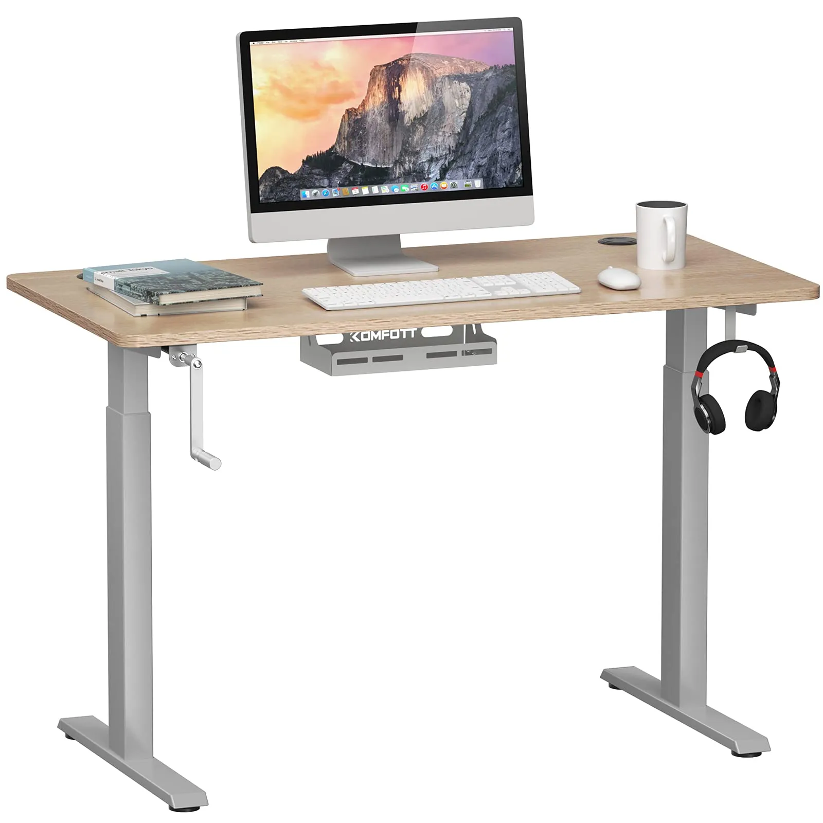 Tangkula Manual Height Adjustable Standing Desk, Sit to Stand Desk w/Foldable Crank Handle