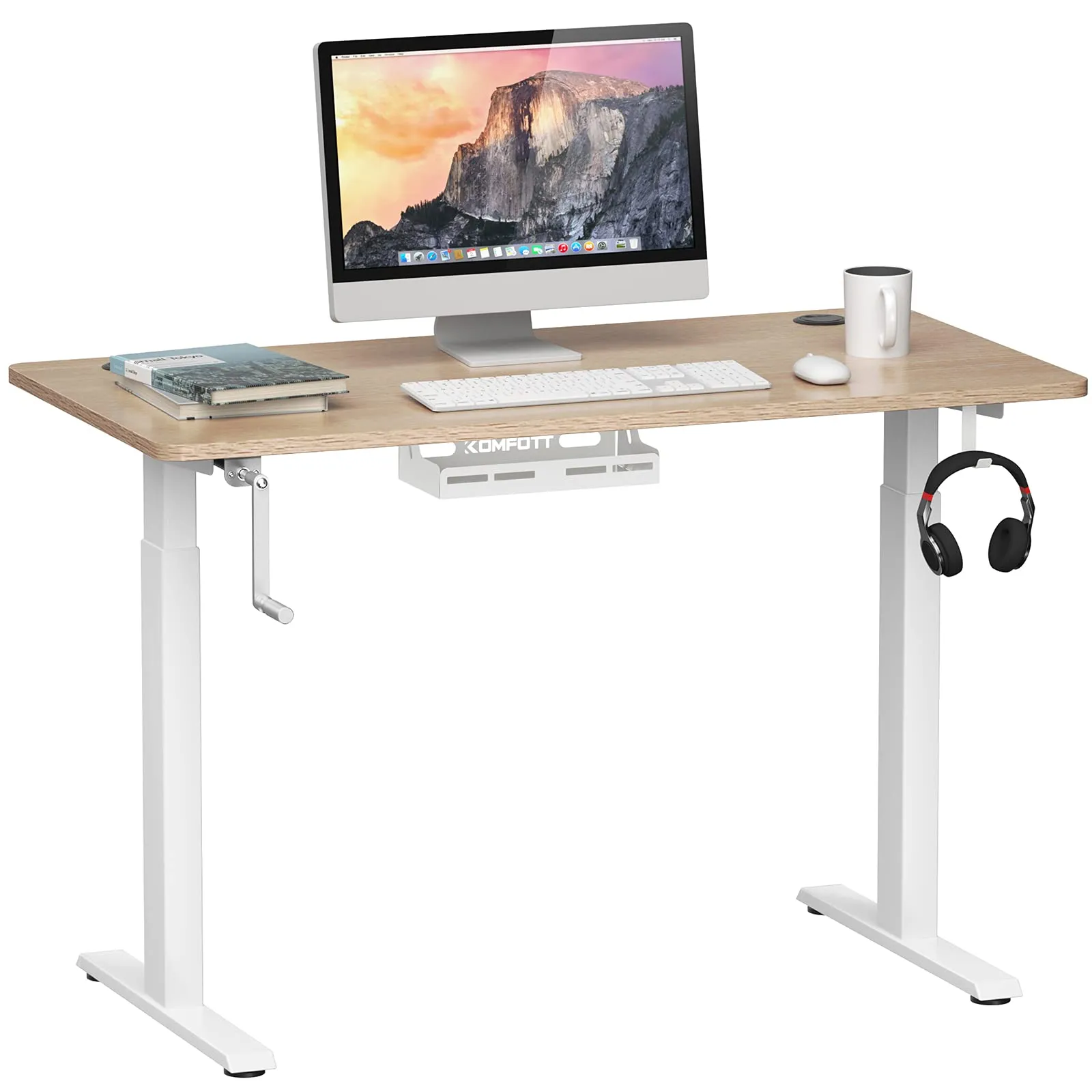 Tangkula Manual Height Adjustable Standing Desk, Sit to Stand Desk w/Foldable Crank Handle