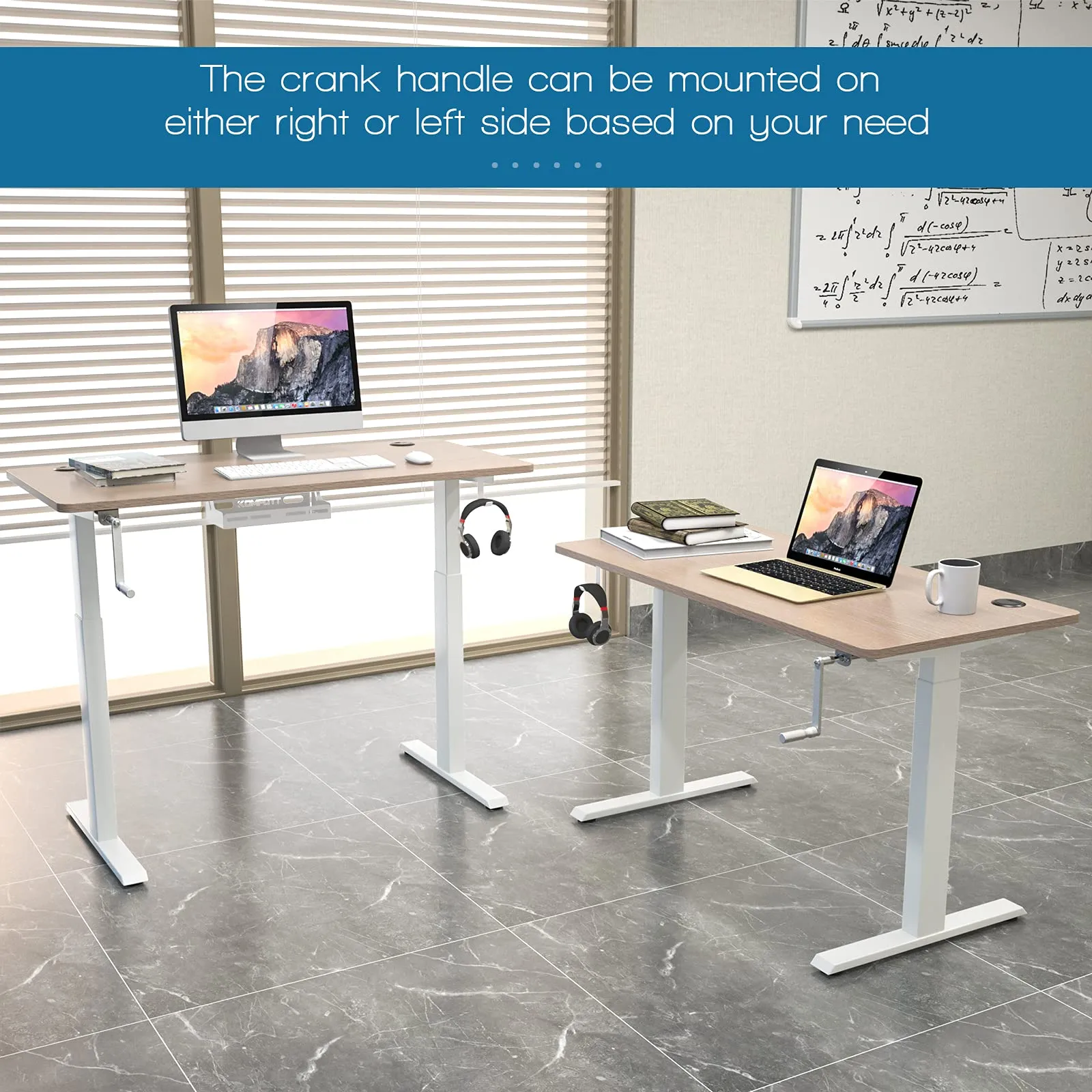 Tangkula Manual Height Adjustable Standing Desk, Sit to Stand Desk w/Foldable Crank Handle