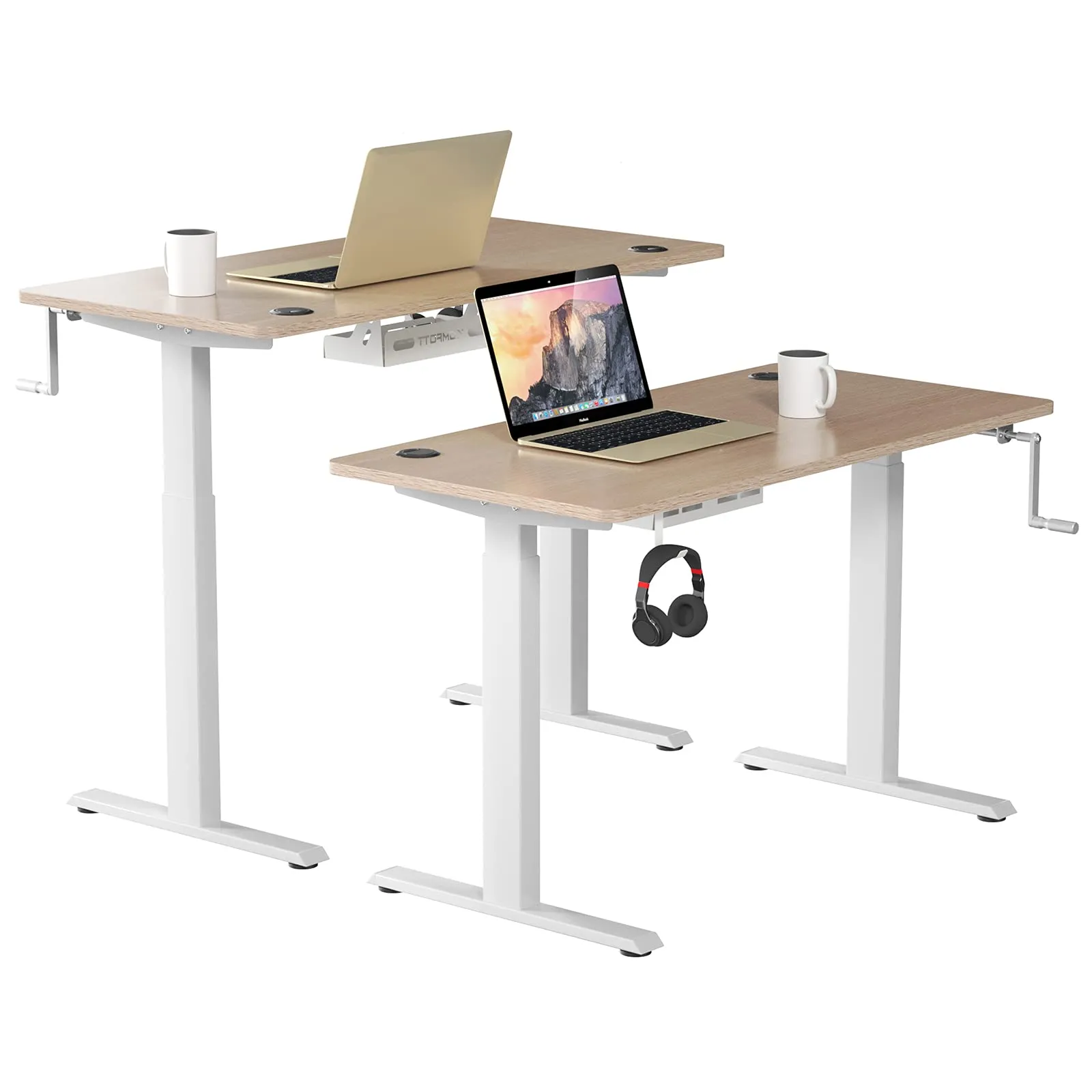 Tangkula Manual Height Adjustable Standing Desk, Sit to Stand Desk w/Foldable Crank Handle