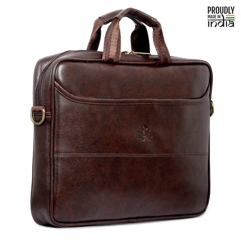 THE CLOWNFISH Divine Faux Leather 15.6 inch Laptop Messenger Bag Briefcase (Dark Brown)