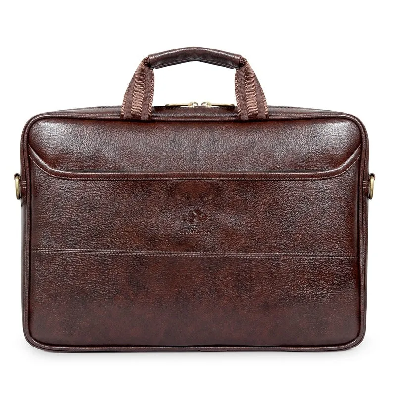 THE CLOWNFISH Divine Faux Leather 15.6 inch Laptop Messenger Bag Briefcase (Dark Brown)