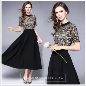 The Kazlin Short Sleeve Black Lace Gown