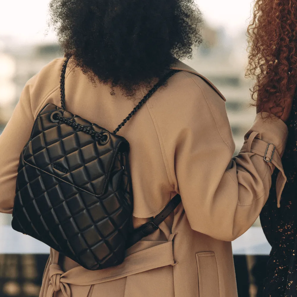 The Sadie - Black Vegan Leather Quilted 2-in-1 Backpack