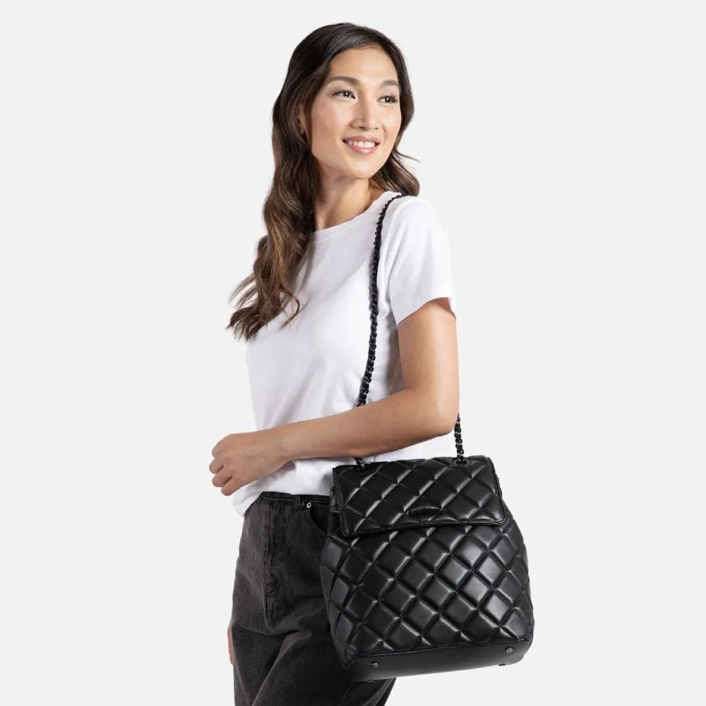 The Sadie - Black Vegan Leather Quilted 2-in-1 Backpack