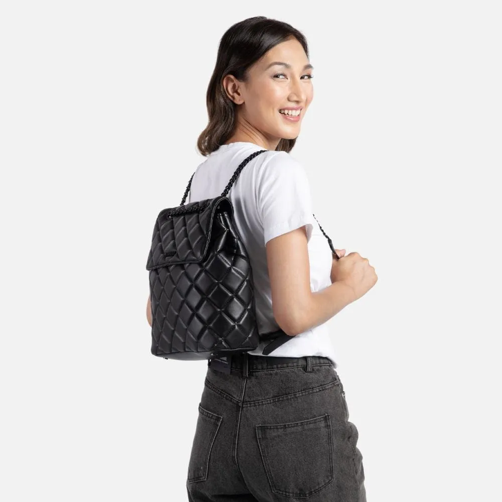 The Sadie - Black Vegan Leather Quilted 2-in-1 Backpack