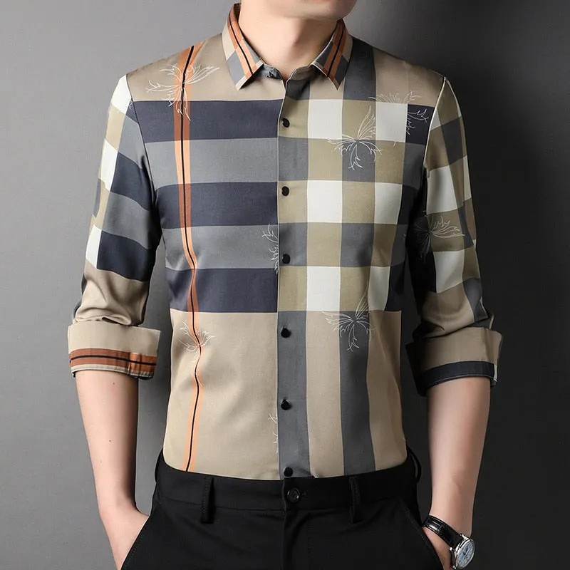 Top Grade Luxury Slim Fit Designer Trending Striped Shirts For Men Brand Fashion Shirt Long Sleeve Casual Men Clothes