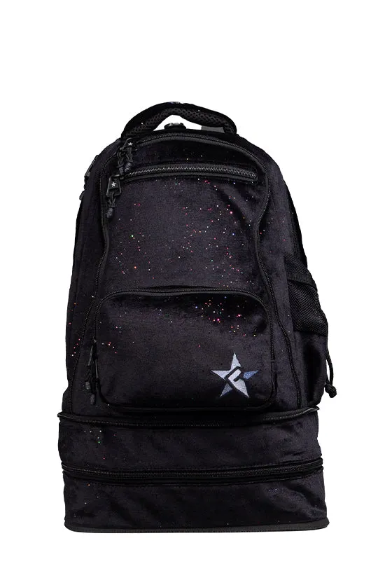 Velvet in Black Galaxy Sparkle Rebel Baby Dream Bag with Black Zipper