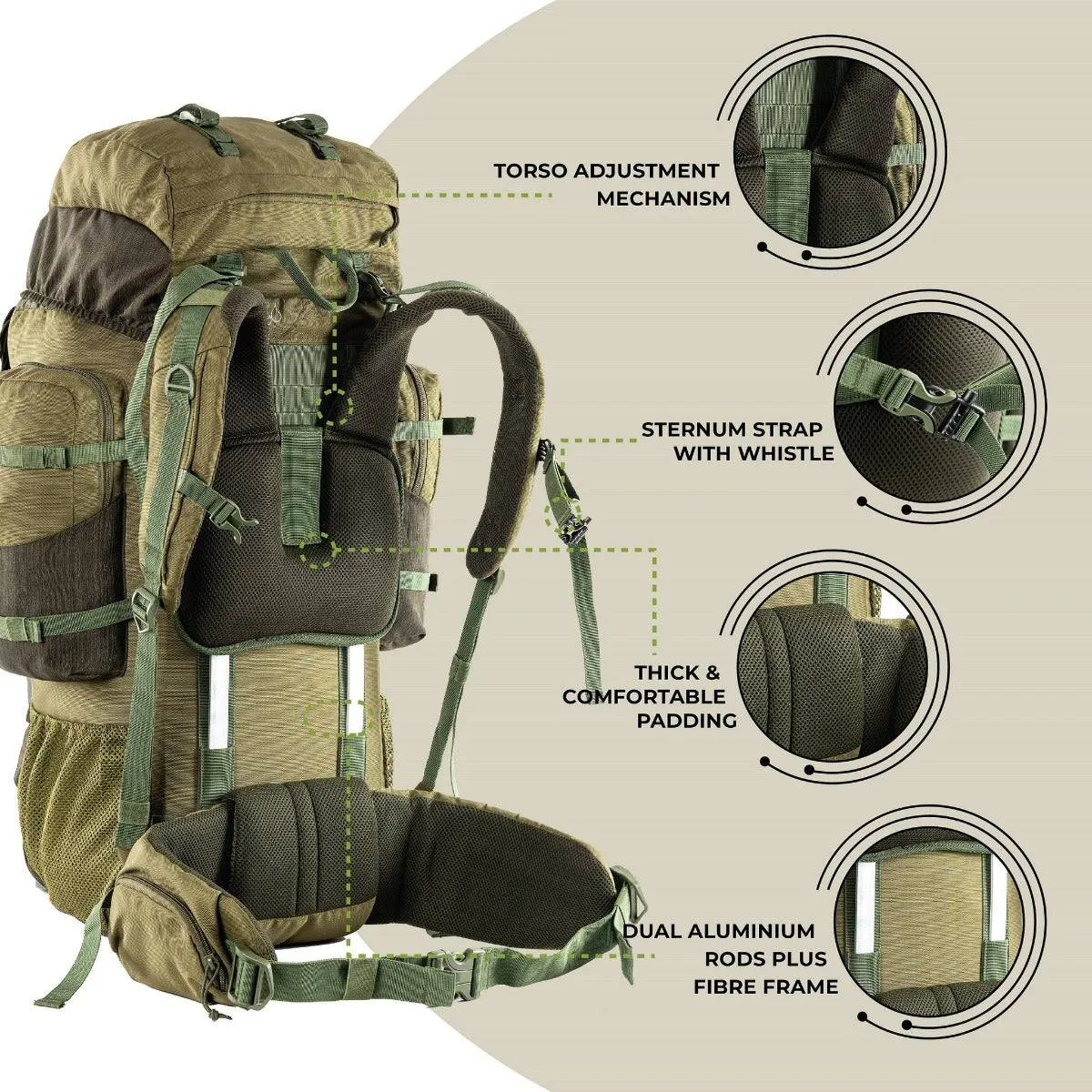 Walker Pro Trekking and Hiking Rucksack - 80 Litre - Olive Green